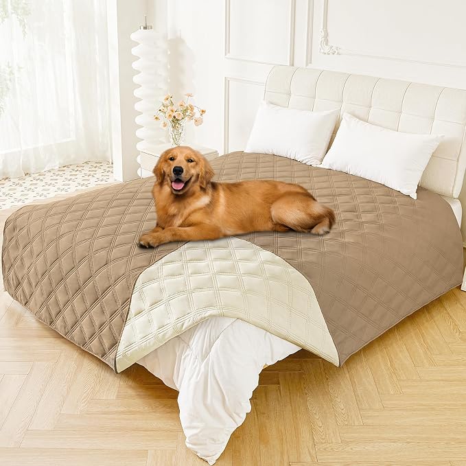 Smiry Waterproof Dog Bed Cover Blanket 82x82, Soft Reversible Pet Blanket, Washable Leakproof Cats Dogs Couch Cover for Sofa, Couch, Furniture, Camel/Beige by Smiry