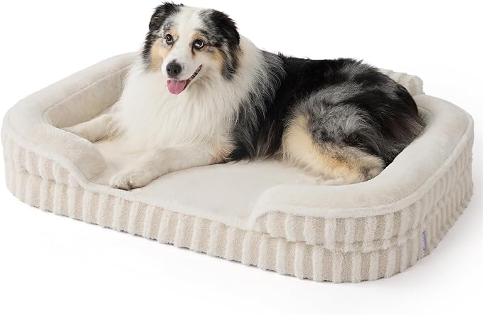 LE SURE Cute Cozy High Back Orthopedic XL Dog Bed with Sides,42" Beige | Waterproof Pet Bed with Sides, Aesthetic Comfy Egg-Crate Foam Pet Couch Sofa, Removable Washable Cover, Non-Slip Bottom by Lesure