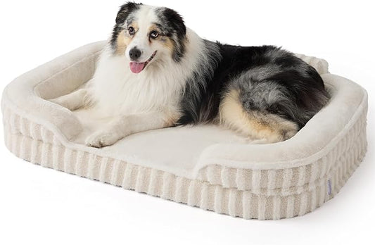 LE SURE Cute Cozy High Back Orthopedic XL Dog Bed with Sides,42" Beige | Waterproof Pet Bed with Sides, Aesthetic Comfy Egg-Crate Foam Pet Couch Sofa, Removable Washable Cover, Non-Slip Bottom by Lesure