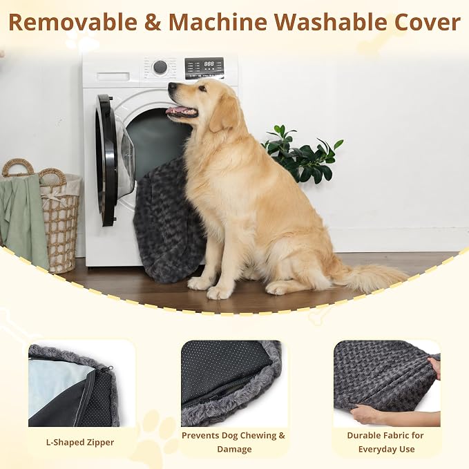 EGOHOME Extra Large Dog Bed, Shredded Memory Foam, Washable, Non-Slip | Balanced Support Foam, CertiPUR-US, Removable Washable Cover, Rose Velvet, Dog Crate Bed & Kennel Pad, 47 x 29 Inch, Gray - Image 5