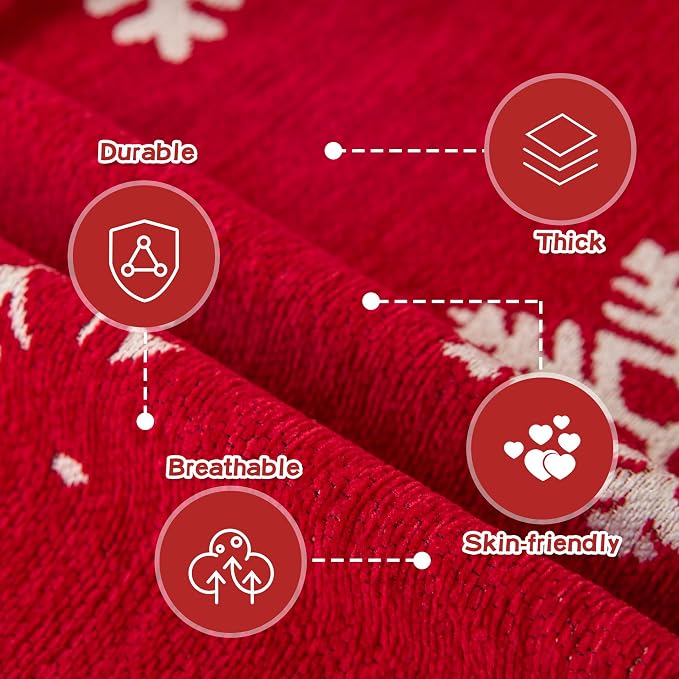 MEETSKY Christmas Couch Cover for Sectional Sofa, Chenille Loveseat Red Sofa Covers Washable for Pet Friendly Snowflake Christmas Tree Decorative Couch Covers, 71" x 118" - Image 5