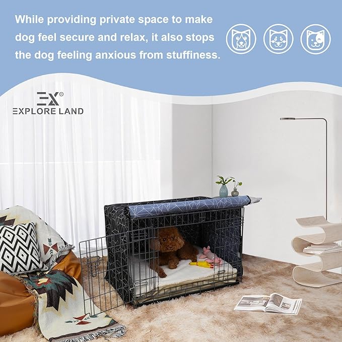 Explore Land Pattern Dog Crate Cover for 24 Inches Wire Cage, Heavy-Duty Polyester 1 2 3 Doors Standard Metal Pet Kennel Enclosure (Brief Polygonal) - Image 6