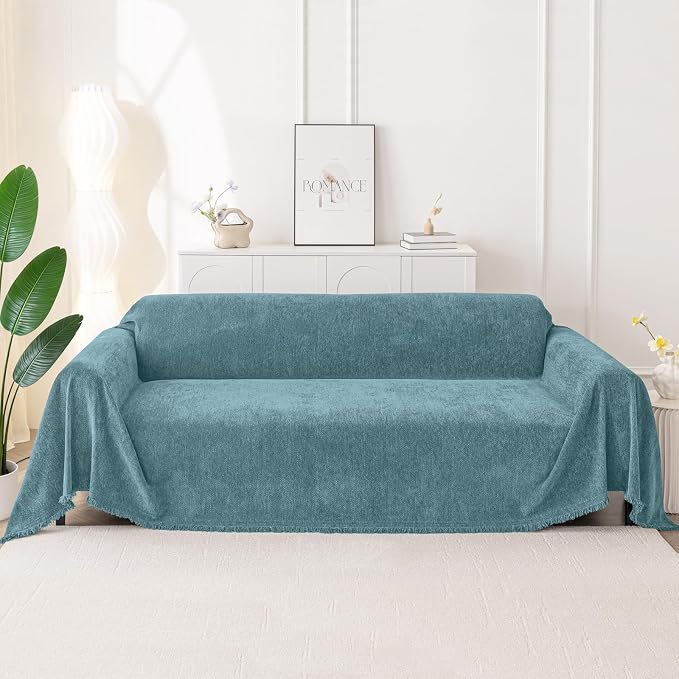 Smiry Couch Cover for Dogs, Chenille Sofa Covers for 3 Cushion Couch | Washable Soft Sofa Slipcover for Pets, Thick Sectional Furniture Protector with Tassels (Blue, 88.5x150 Inch) - Image 10