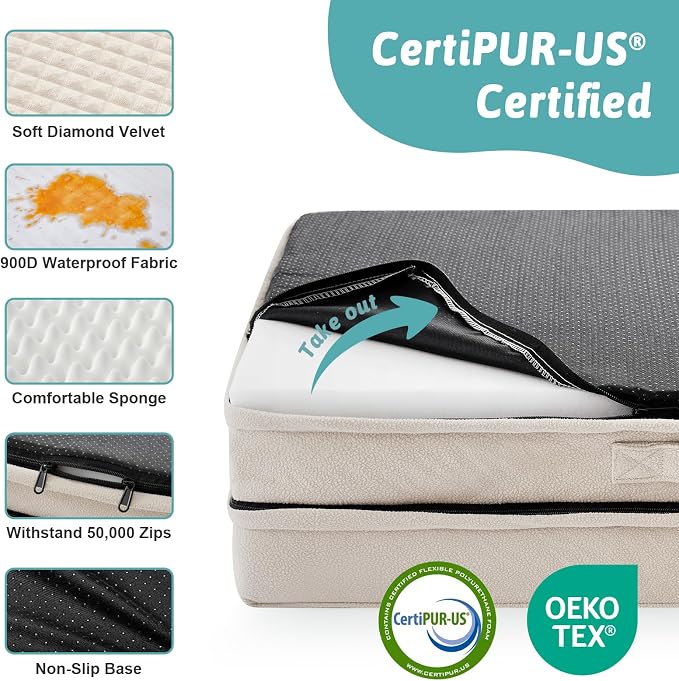 COZY KISS Orthopedic Dog Bed for Extra Large Dog 44x32 inch, XL Pet Sofa, Bolster Foam Bed with Sides, Non-Slip and Egg-Crate Big Dog Couch Bed with Washable Removable Cover, Beige - Image 7