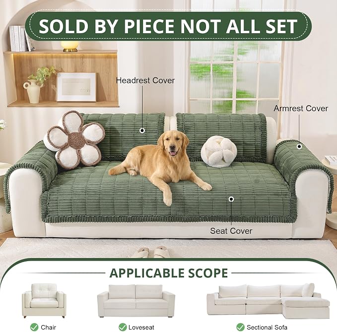 OstepDecor Couch Cover for Dogs, Washable Non Slip Sofa Cover for Pets, Soft Couch Covers for Sofa, Loveseat and Sectional, Furniture Protector Against Pet Hair & Scratches (35.4" x 47.2", Moss Green) - Image 4