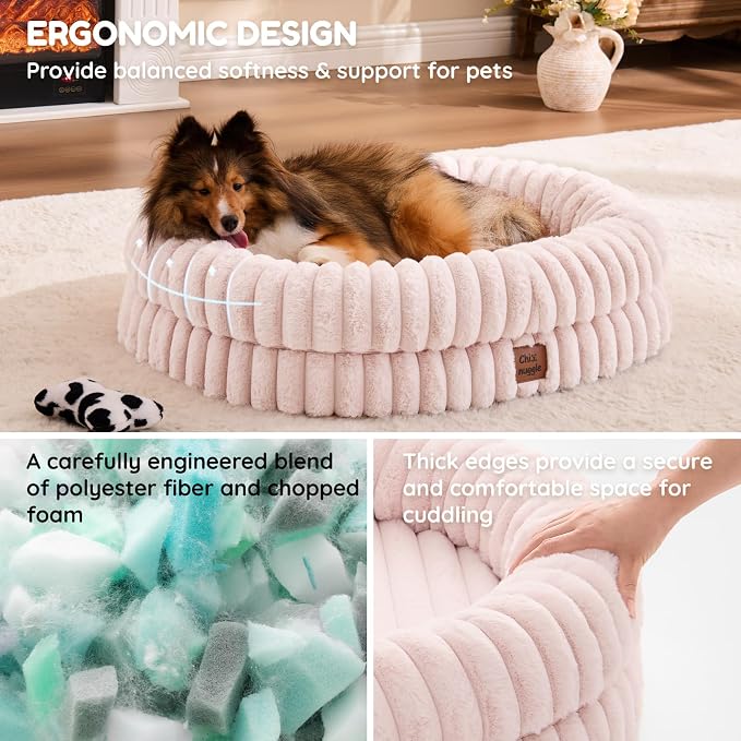ChiXnuggle Orthopedic Dog Bed, Washable Cover, Faux Fur Bolster Pet Couch | waterproof,egg crate foam,non-slip bottom,for small medium dogs,pink,30*24*7,dog sofa,puppy bed - Image 4