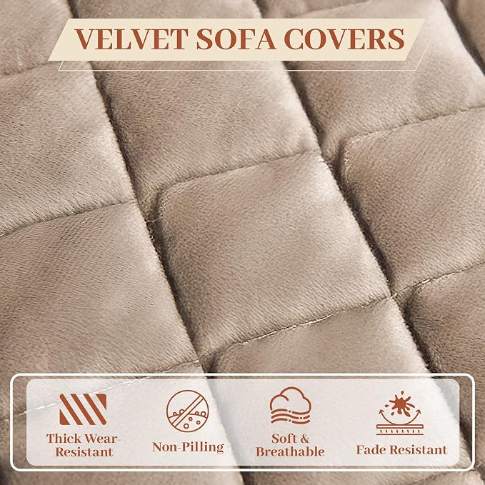 ALIECOM Sofa Cover Waterproof Couch Cover for Dogs Washable Velvet Sofa Slipcovers Loveseat Covers for 2 Cushion Couch Pet Friendly Non Slip Furniture Protector (Light Khaki, 27.6" x 59.1") - Image 5