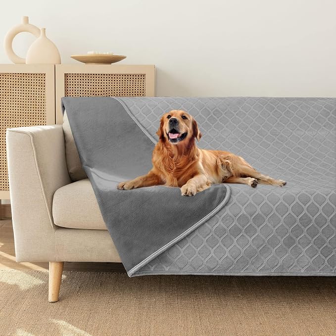 fuguitex Waterproof Dog Blanket Bed Cover Dog Crystal Velvet Moroccan Fuzzy Cozy Plush Pet Blanket Throw Blanket for Couch Sofa(82 * 82 inch, Light Grey+Grey) - Image 5