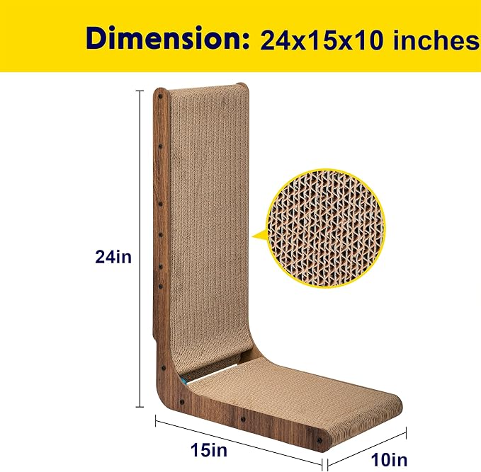 Simple Delxue Simple Deluxe Cardboard Cat Scratcher with Cat Toys Ball Track, 24 Inches L-Shaped Scratch Pad, Cardboard Lounge Bed, Stable and Durable, Furniture Protector, Reversible - Image 6