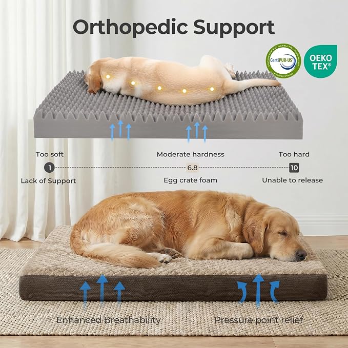 42" Indestructible Dog Bed for Extra Large Dogs – Chew-Proof Pet Mat with Double-Sided Plush & Waterproof Liner, Tough Crate Mat with Egg-Crate Foam Support, Indoor & Outdoor Use, Brown - Image 8