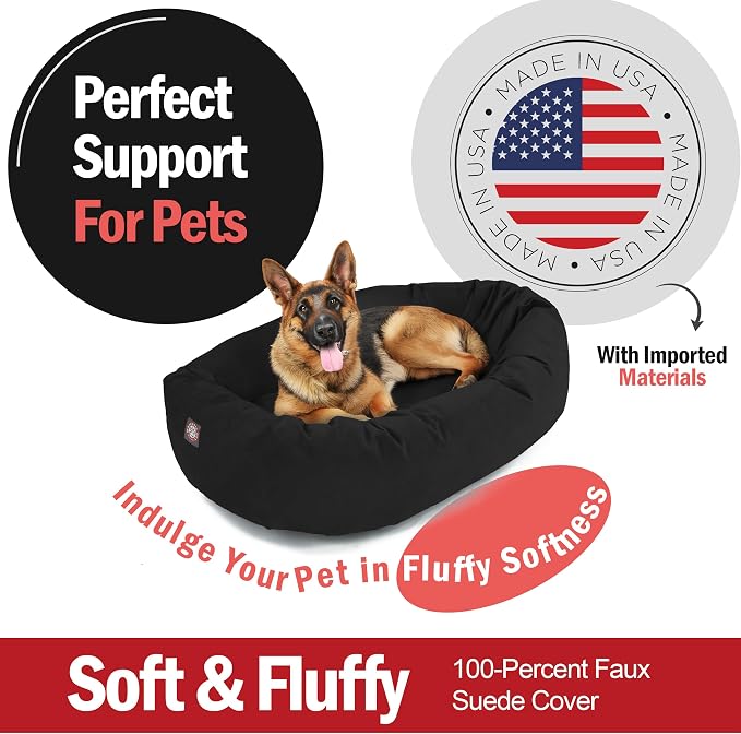 Majestic Pet 52 Inch Suede Calming Dog Bed Washable – Cozy Soft Round Dog Bed w/Spine Support for Dogs to Rest Head - Fluffy Donut Dog Bed 52x35x11 (Inch) - Round Pet Bed X- Large – Black (2025) - Image 2