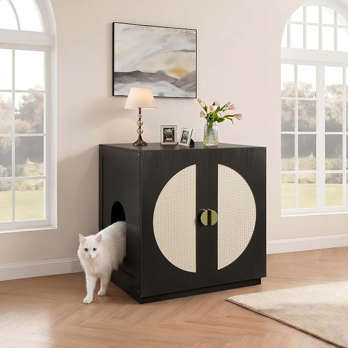 unipaws Tall Cat Litter Box Enclosure for Tall or Top Entry Litter Box | Hidden Litter Box Cover with Shelves, Kitty Enclosed Litter Box Cabinet, Cat Box Furniture - Image 2