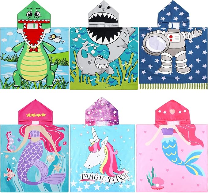 Oudain 6 Pcs Kids Hooded Towel Kids Bath Towels with Hood Microfiber Baby Pool Beach Towel for Boy Girls Toddler(47 x 24 Inch,Trendy Style) by Oudain