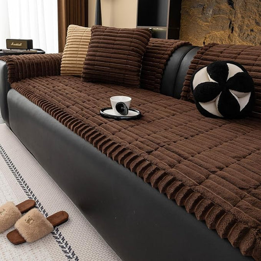 Sofa Couch Cover, Sofa Covers for Dogs Washable, Non-Slip Striped Sofa Slipcovers for Sectional Sofa, Sofa Cover Furniture Protector for L Shaped(Dark Brown, 27.6"x 59") by MDSASFD