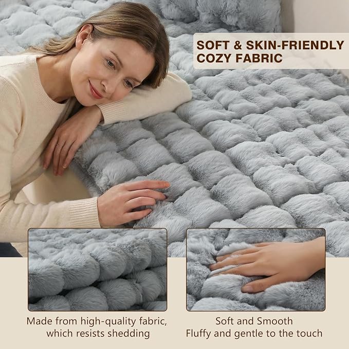OHSIO Couch Cover for Pets Plush, Non Slip Cozy Sofa Cover Pet Friendly, Soft Thick Fuzzy Sofa Slipcovers for 3 Cushions Washable Couch Sofa Funiture Protector(Light Grey,27.6'' x 59'') - Image 4