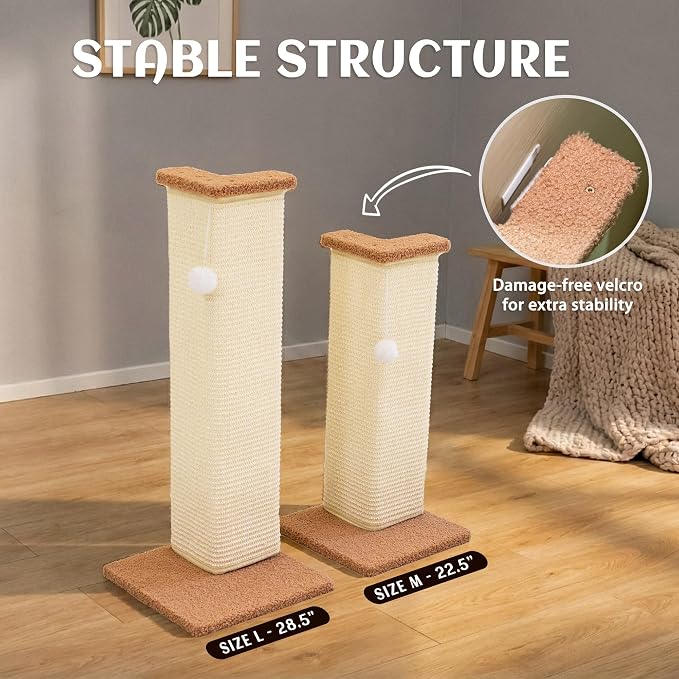 PETKARAY Couch Corner Cat Scratcher, 28.5" Sisal Scratching Post for Cats | Corner Wall Scratch Pad for Furniture Protection, Large Vertical Cat Scratching Post with Plush Base - Image 5