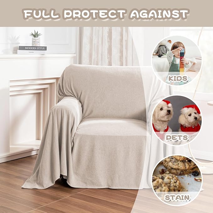 MYSKY HOME Couch Cover Sofa Covers for 1 Cushion Couch Dog Couch Cover Protector for Sectional Sofa Covers Couch Protector Modern Sofa Towel for Living Room, 71" x 91", Oat - Image 3