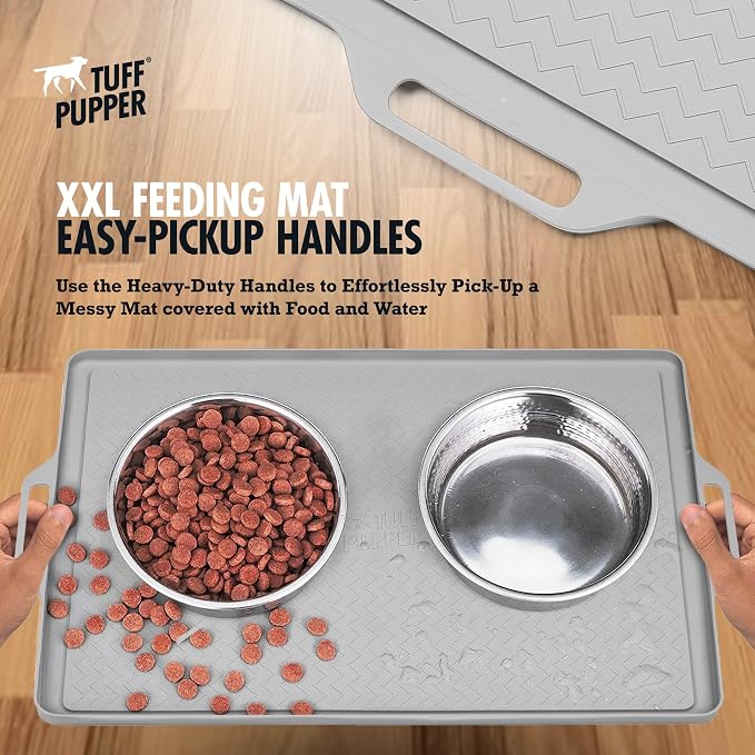Tuff Pupper 28x20 Large Dog Feeding Mat for Food and Water | Dog Food Mats for Floors | Waterproof Dogs Water Bowl Mats | Dogs Placemats Pet Food-Mat | Silicone Feeding Mat for Cats and Cat Bowls - Image 3