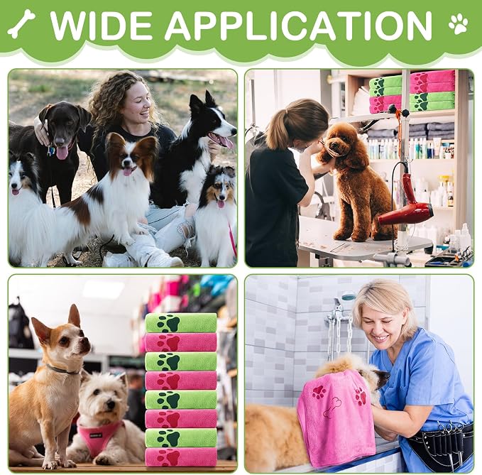 Chumia 8 Pcs Microfiber Dog Towels for Drying Dogs Cats 40 x 24 Inch Pet Towels Bulk for Large Puppy Absorbent Fast Drying Paw Bath Bathing Supplies for Pets(Dog Paw and Bone,Hot Pink,Green) - Image 5