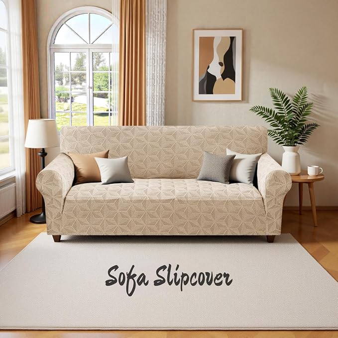 YEMYHOM 1 Piece Stretch Oversized Couch Covers for 4 Seat, Jacquard Extra Large Sofa Cover with Non-Slip Elastic Bottom, Thickened Slipcover Furniture Protector for Dogs Pets (X-Large, Khaki） - Image 8