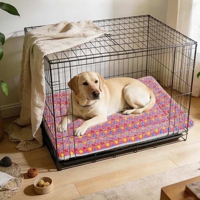 Mora Pets Dog Crate Pad - Ultra Soft Bed With Cute Star Print, Washable Mat for Large Medium Small Dogs, Reversible Fleece Kennel Liner, Cat Bed 35 x 22.8 Inch Pink - Image 5
