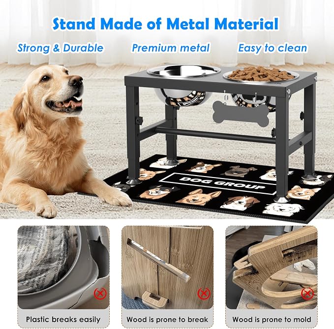 SHAINFUN Elevated Dog Bowls with Mat for Medium Large Dogs, Raised Dog Bowl Stand with 2 Stainless Steel 58oz Bowls, Tall Dogs Food Water Bowl Holder - Image 5