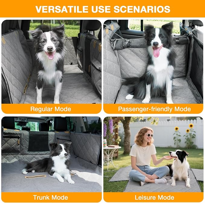 Dog Car Seat Cover for Back Seat, Hard Bottom Back Seat Extender for Dogs, Waterproof Car Hammock, Backseat Bed and Car Seat Protector, Nonslip Fit for Cars, SUVs, Trucks, 52 x 25 in, Gray - Image 3