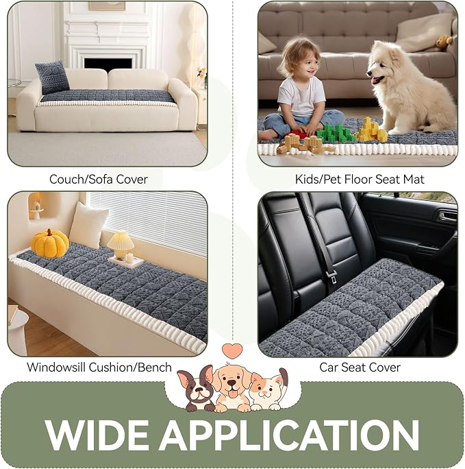 OTOB Couch Covers for 3 Cushion Sofa Pet Friendly Washable, All Seasons Non Slip Plush Fuzzy Sofa Covers, Geometric Jacquard Soft Cozy Dog Bed Mat Sofa Slipcovers Protector (Dark Gray, 27.6" x 82.7") - Image 7
