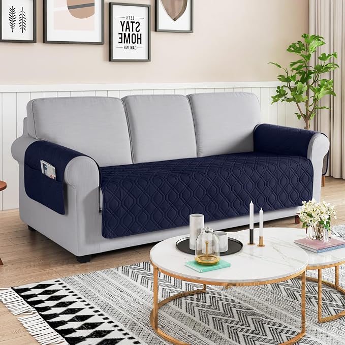 VANSOFY Waterproof Couch Cover for Pets, Dark Blue, 72.4" | Non-Slip, Washable, Utility Pockets, Pet Friendly, Furniture Protector Slipcover for 3 Cushion Plus Couch - Image 2