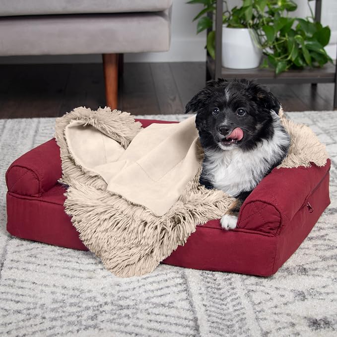 Furhaven Waterproof Throw Blanket for Dogs & Indoor Cats, Reversible Protective Pet Blanket, Small, Long Faux Fur & Velvet, Taupe - Image 3