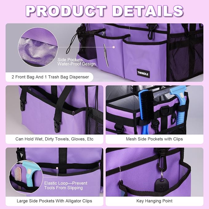 Large Cleaning Caddy Bag With Detachable Divider,Caddy Organizer With Handle,Cleaning Supply Storage With Adjustable Shoulder Strap & Waist Belt For Cleaners,Cleaning Housekeepers - Image 3