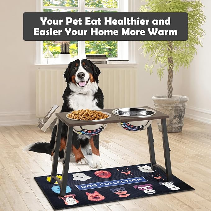 Raised Dog Bowl with Spill-Proof Mat, 4 Adjustable Heights, Two 3000ML Stainless Steel Bowls with Slow Feeder, Elevated Food & Water Bowls for Medium, Large, and Extra Large Dogs - Image 7