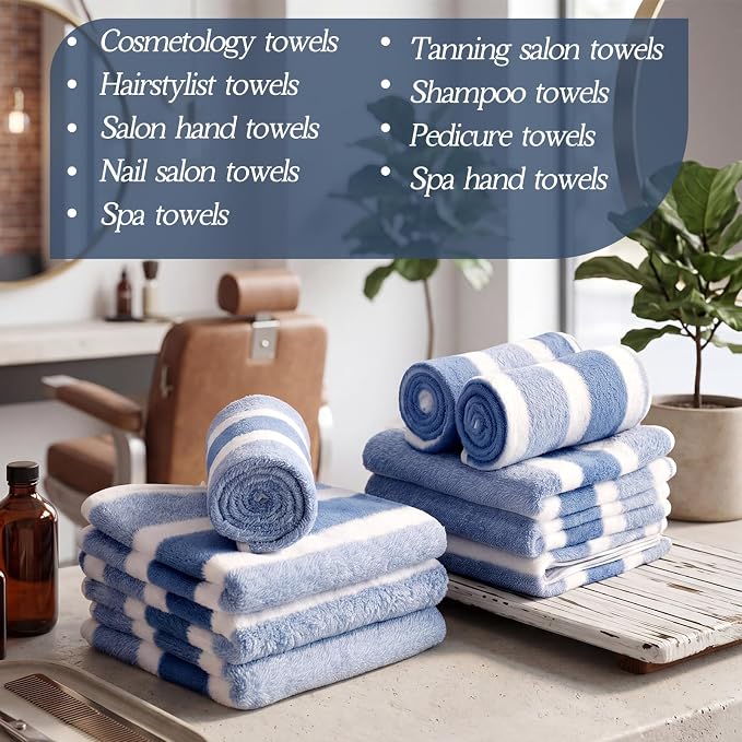 Shimeyao 40 Pack Bleach Proof Towels Microfiber Absorbent Resistant Hair Hand Towels Bulk Quick Dry for Barber Gym Spa Shaving (Blue Stripe,14 x 29 Inch) - Image 4
