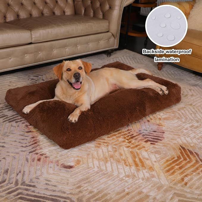 Bedfolks Waterproof Dog Crate Bed & Pad, Faux Fur, XXL (47"x29"), Washable, Solid Brown - Image 2