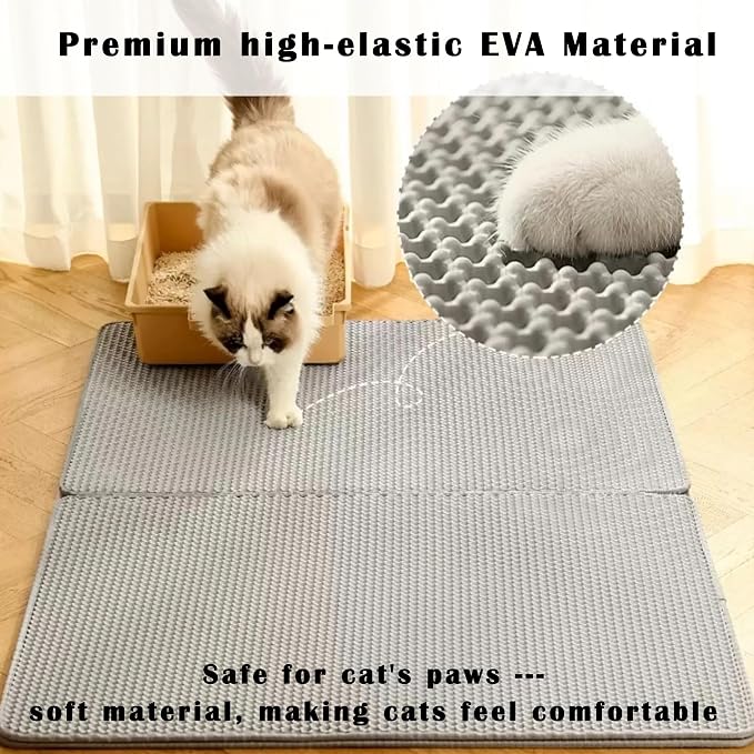 HCY&WLD 2-Pack Cat Litter Mat, Double Layer Honeycomb Waterproof Urine Proof Non-slip Litter Trapping Mat, Less Waste, Easy to Clean Cat Litter Box Mat, Kitty Indoor Supplies (Gray, 24x18 Inches) - Image 3
