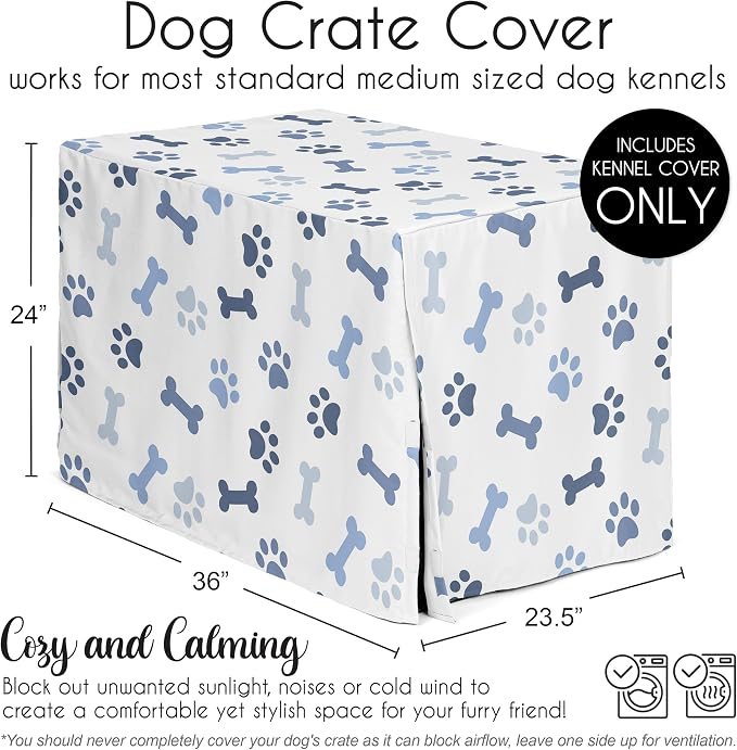 Sweet Jojo Designs 36in. Medium Dog Crate Cover (Bones and Paw Prints) for Boys Pet Cage, Kennel Covers (Modern, Cartoon, Doggy, Puppy, Neutral, Paws Print, Whimsical, Playful, Slate Navy Blue) - Image 5