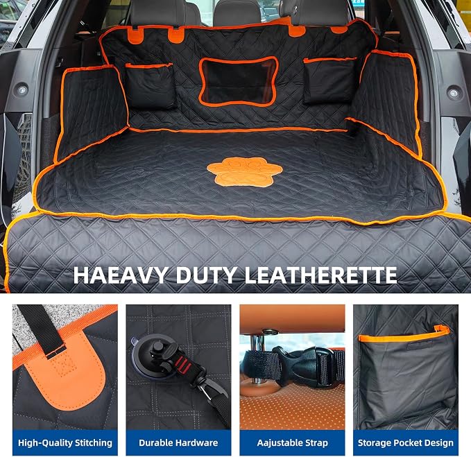SUV Cargo Liner for Dogs,Waterproof Dog Trunk Cover for Full-Size SUVs | Waterproof PU Leather | Fits Full-Size SUVs | 19.69" Side Flaps | 19.69" Bumper Flap - Image 3
