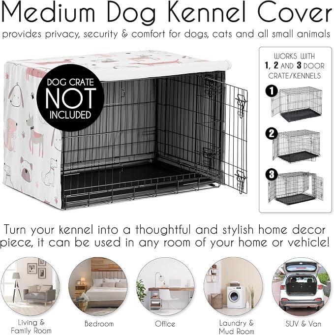 Sweet Jojo Designs 36in. Medium Dog Crate Cover (Pink Puppy Dogs) for Girls Pet Cage, Kennel Covers (Modern, Dog, Puppies, Pet, Boho, Bulldog, Wiener Doggy, Pastel, Paw Prints, Whimsical, Playful) - Image 4