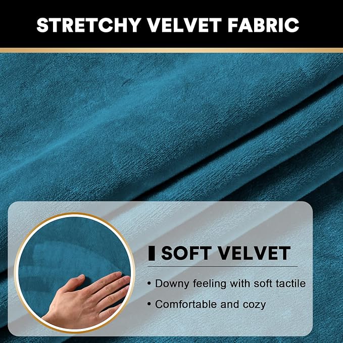 PrinceDeco Stretch Sofa Cushion Covers for Couches and Sofas,Soft Velvet Couch Seat Covers, Sofa Covers Washable, Seat Cushion Cover for 3 Couch Sofa Pet Friendly - Deep Teal, Each Width Up to 29.5" - Image 4