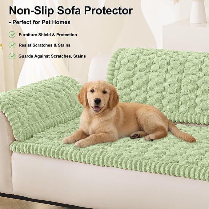 Smiry Non Slip Couch Covers for Dogs, Scratch Resistant Pet Sofa Protector | Machine Washable Soft Fuzzy Thick Furniture Cover for Sofa Loveseat Sectional Large Dogs, Sage Green, 27.6" x 27.6" - Image 10