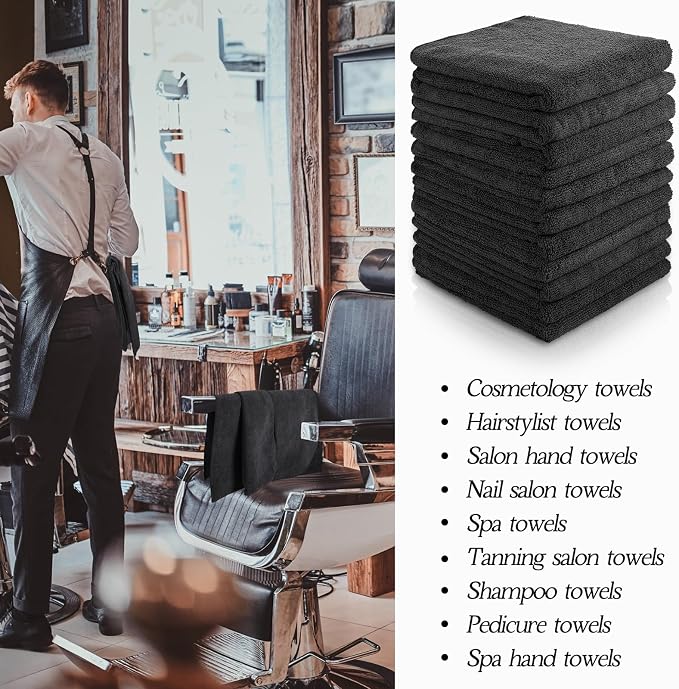 Shimeyao 24 Pack Bleach Proof Towels Microfiber Absorbent Resistant Hair Hand Towels Bulk Quick Dry for Barber Gym Bath Spa Shaving (Black,16 x 29 Inch) - Image 6