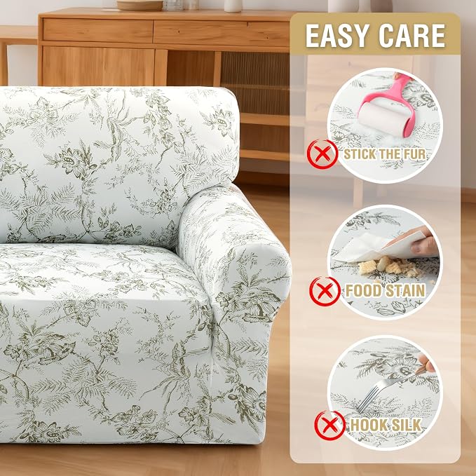 H.VERSAILTEX Floral Pattern Couch Covers for 3 Cushion Couch Sofa Pet Friendly High Stretch Couch Covers Super Soft Fabric Printed Sofa Slipcovers(Garden Bliss-Sage,Sofa) - Image 8