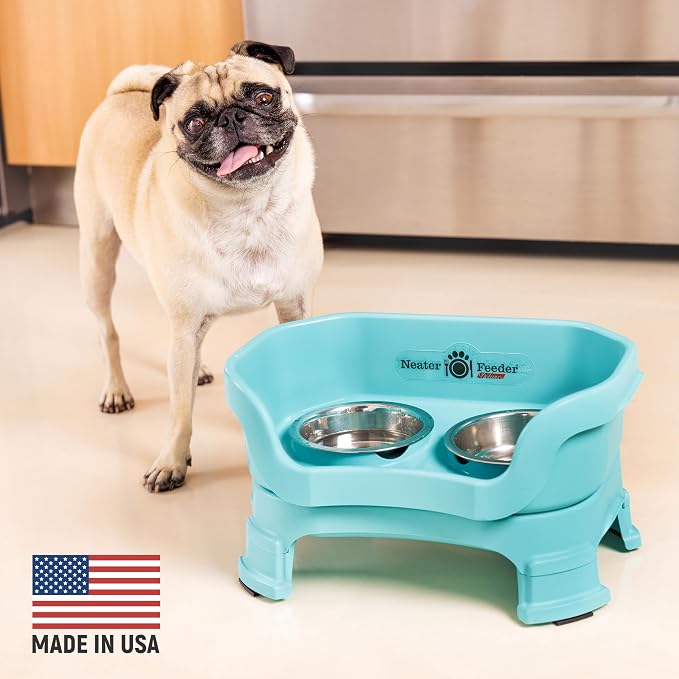 Neater Feeder Deluxe Mess-Proof Elevated Dog Bowls for Small Dogs (Up to 19 lbs), 2 Height Adjustable (6” & 7.5”) No-Spill Raised Dog Bowl Stand, Stainless Steel Food Bowl Set, Made in USA, Aquamarine - Image 4