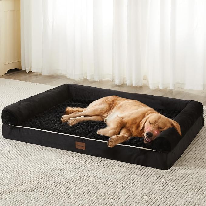 BFPETHOME Orthopedic Washable XLarge Dog Bed for Senior Dog Cozy Sleep | Extra Large Waterproof Big Soft Pet Couch Bed for Dogs Relax with Removable Cover Supportive Egg Crate Foam Black 42x30 Inch by BFPETHOME