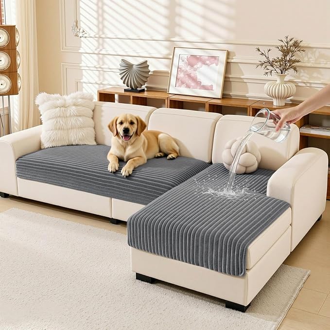 MEETSKY Sectional Couch Covers, 2 Pieces 100% Waterproof Sofa Cover for 3 Cushion Couch, Non Slip Washable Couch Cover for L Shape,Furniture Protector for Pet, Dark Grey, XX-Large, 35"x70.9"+35"x70.9" by MEETSKY