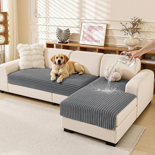 MEETSKY 100% Waterproof Couch Cover Sectional Sofa Covers, 2 Pieces Non Slip Couch Covers for 2 Cushion L Shape, Washable Sofa Slipcover Furniture Protector for Pets, Dark Grey, Large, 35"x63"+35"x63" by MEETSKY