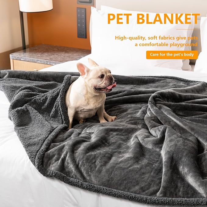 Waterproof Dog Blanket Reversible Pet Blankets for Bed Couch Covers Puppy Blankets Leakproof Sofa Couch Cover Cat for Warm Fluffy Washable Gray Mat-S-40x28in - Image 2