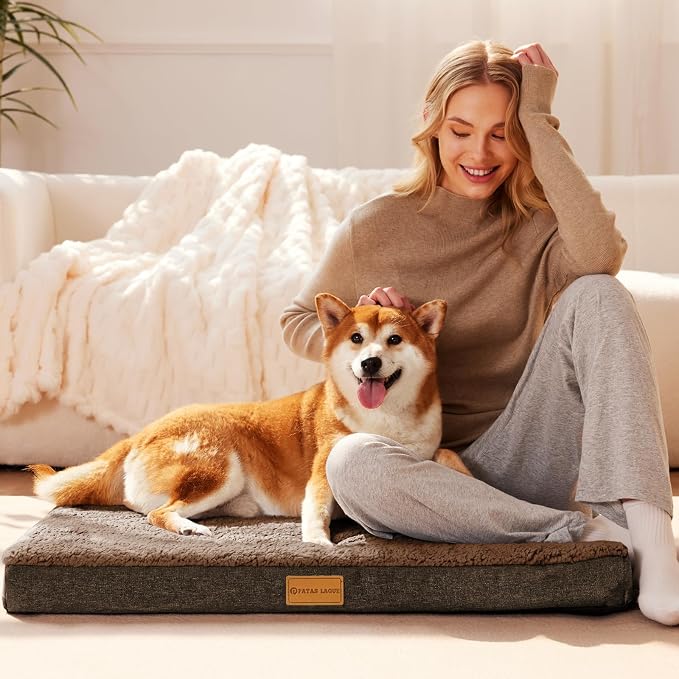 Patas Lague Orthopedic Dog Bed Large Sized Dog 36''X24'',Soft Waterproof Egg Crate Foam Medium Pet Crate Beds Mat with Removable Washable Cover and Non-Slip Bottom, Brown - Image 2