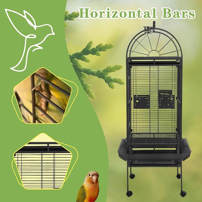 68'' Large Parrot Cage, Large Bird Cages for Parrots,Conure Cage for Birds, Cockatiel Cage with Play Top,Feeders,Slide-Out Tray,Seed Catcher,Birdcage Toys for Cockatoo,African Grey,Lovebird - Image 7