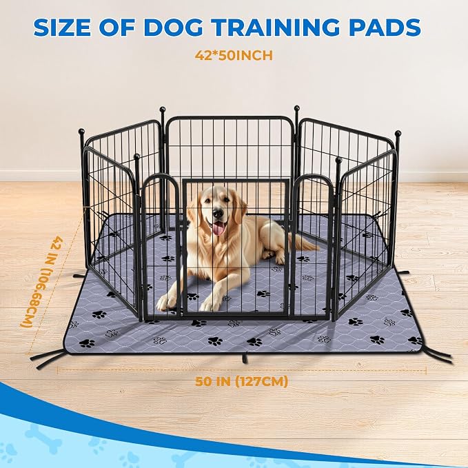 Fostanfly Non-Slip Washable Pee Pads for Dogs, 42''x50''-2 Pack, Gray | Extra Large, Ultra-Absorbent, Leak-Proof, Reusable Potty Training Pads for Dogs for Playpen, Crates with 8 Tie Straps - Image 2